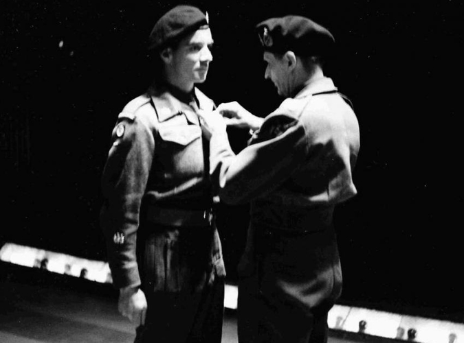 Nettelkamp photos:15th Scottish Reconnaissance Regt MM for April 1945 Nettelkamp - Sgt Major Ward awarded by General Montgomery