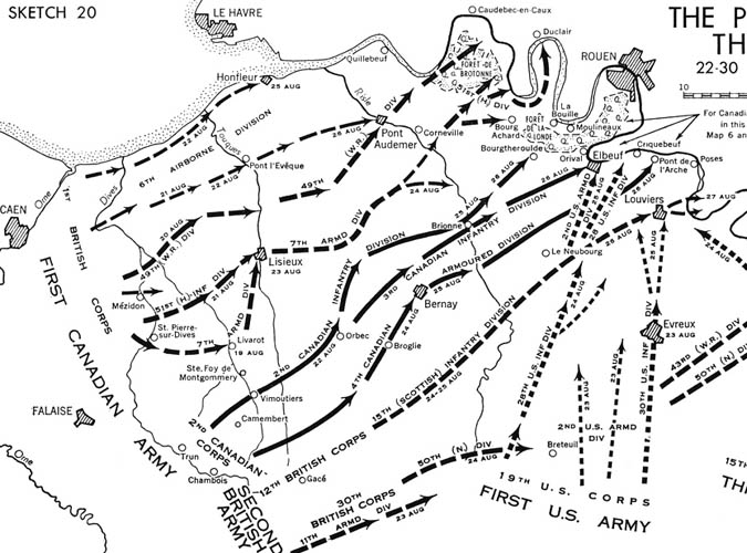 WW2 British advance: crossing the Seine, France