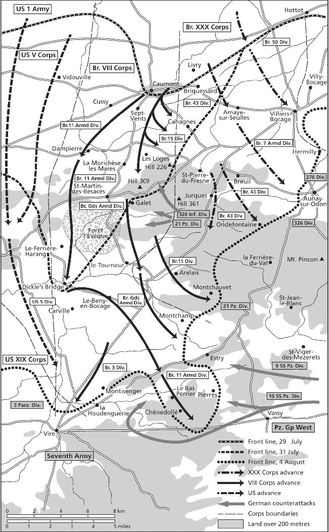 WW2 British advance: France, Caumont > Saint Martin des Besaces