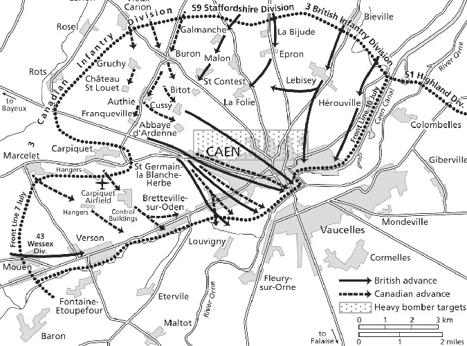 WW2 British advance: France, Verson > Caen