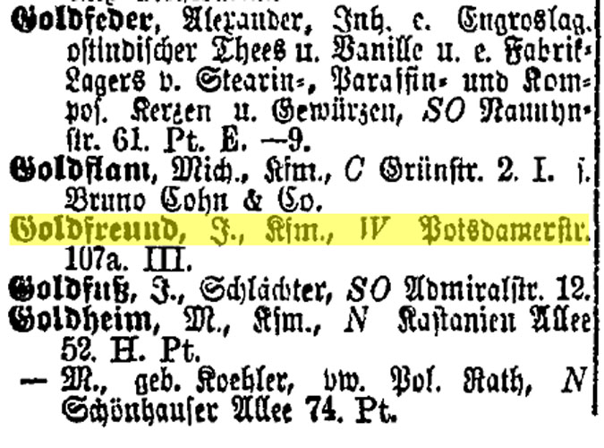 J Goldfreund, Berlin 1884