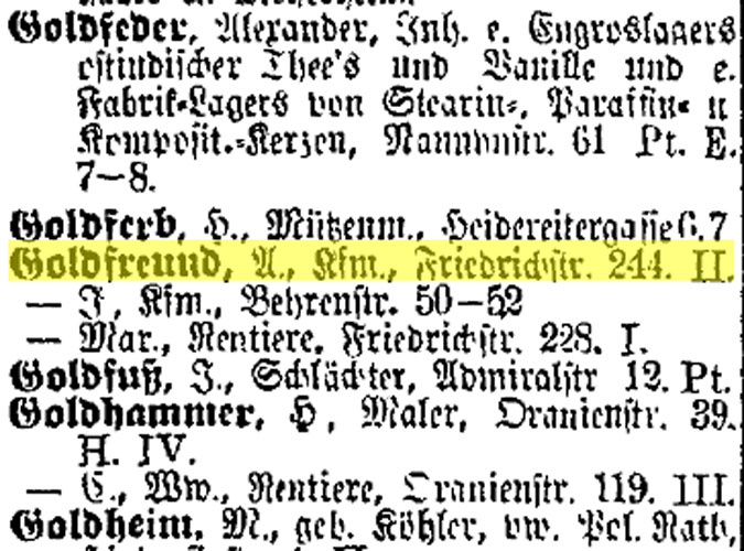 Adolf Goldfreund, Berlin 1877