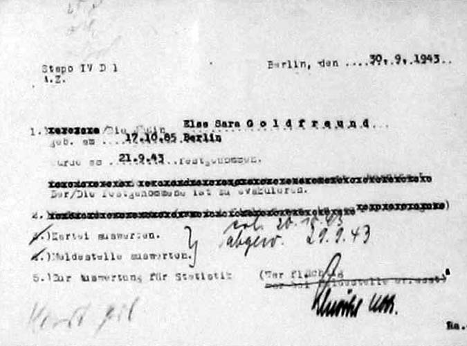 Else Goldfreund - 1943, 21 Sept document