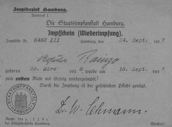 Mummy still in Hamburg in 1937 - aged 12