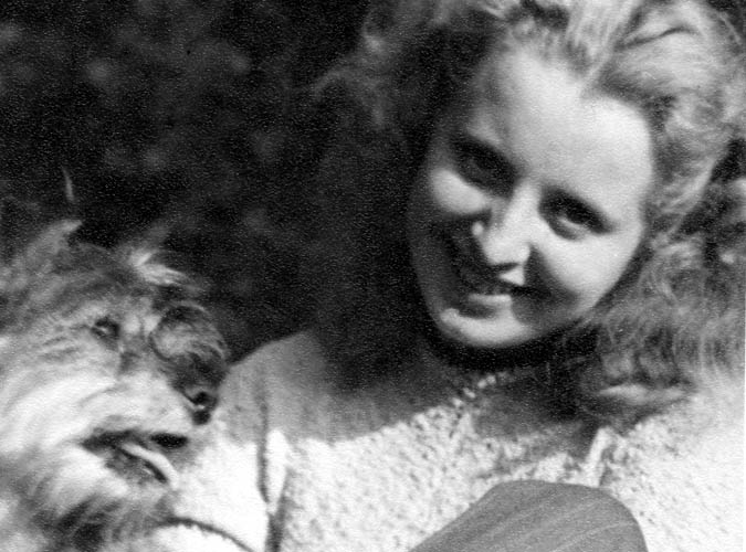 Uschi Ward with vodka her dog